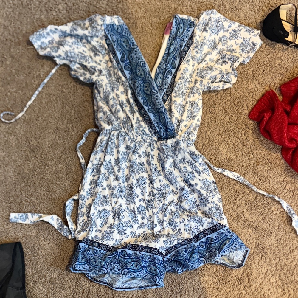 Francesca’s Blue and White Floral Romper
